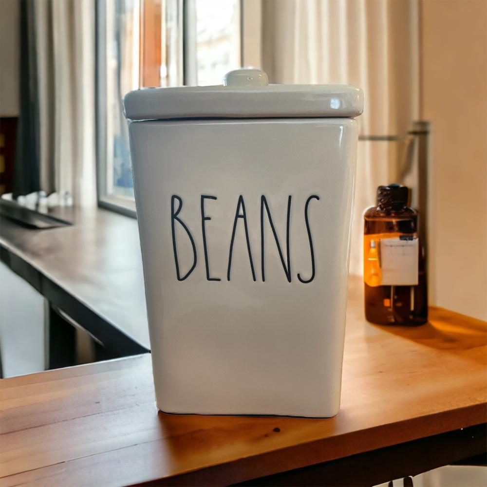 Rae Dunn Ceramic Long Letter Tall Rectangle BEANS Canister Farmhouse Pantry